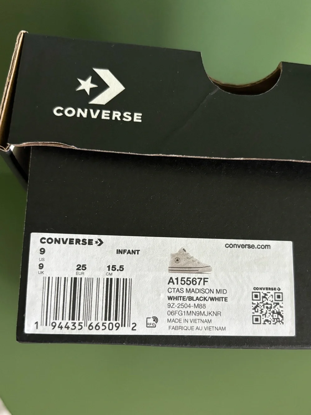 Converse Kids White High Top Sneakers with Black Trim
